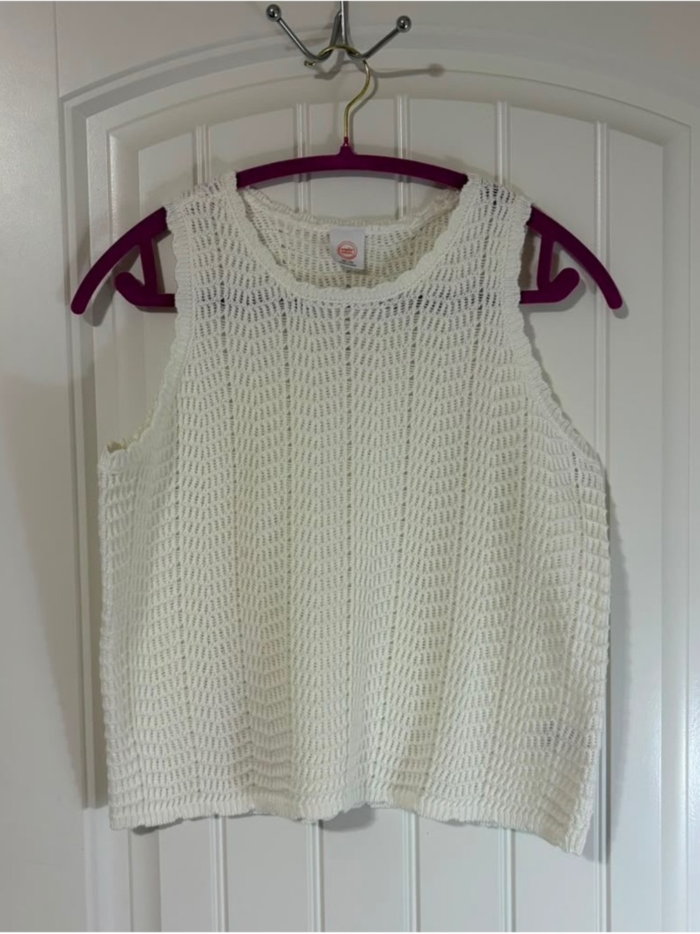 Girls' White Crochet Knit Tank Top - Lightweight Summer Layer
